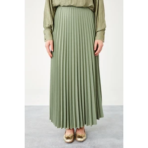 Levidor Haki Pliseli Beli Lastikli Etek