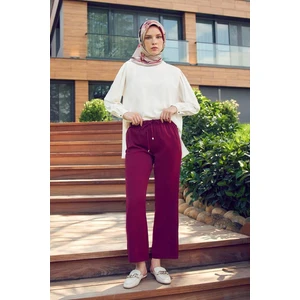 Bordo Beli Lastikli Spor Pantolon