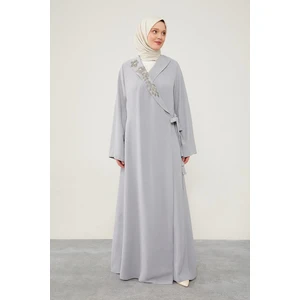 Gri Kruvaze Yakalı Yan Bağıcıklı Ferace