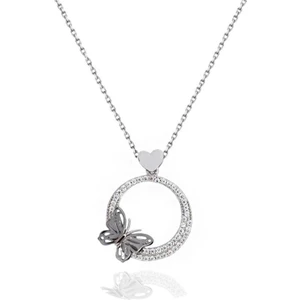 Dia Serisi Işıltılı Yüreğime Konan Sevgi Kelebeği Gümüş Kolye