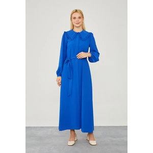 Levidor Saks Yakası Fırfır Detaylı Elbise