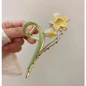 Inci Detaylı Sarı  Zambak Mandal Toka (ÖLÇÜ:11CM)