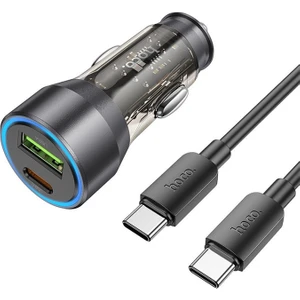 NZ12A Action PD43W USB + Type-C Araç Çakmaklık Hızlı Şarj Aleti + Type-C To Type-C Kablo