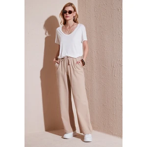 Pamuklu Relaxed Fit Yüksek Bel Bol Paça Pantolon Kadın Pantolon 668YP5118