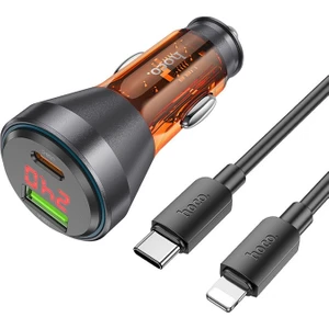 NZ12B Unimpeded PD48W USB + Type-C Araç Çakmaklı Hızlı Şarj Aleti + Type-C To iPhone Kablo