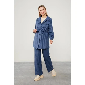 İndigo Yakası Taş İşlemeli Ceket Takım