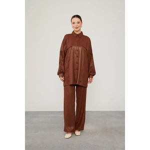 Acı Kahve Kendinden Desenli Jakarlı Takım