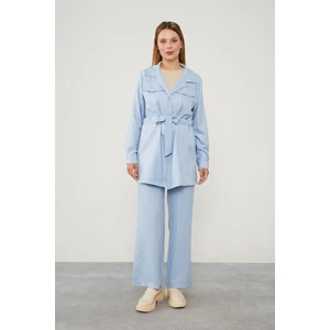 Mavi Yakası Taş İşlemeli Ceket Takım