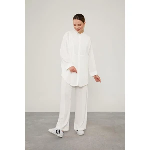 Ekru Hakim Yaka Piliseli Kumaş İkili Takım