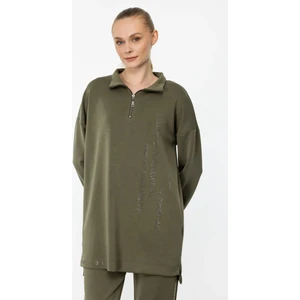 Dik Yaka Taş Baskılı Uzun Swet