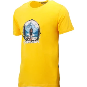 Erkek Bisiklet Yaka Mevsimlik Adventure Baskılı Standart Fit Sarı T-Shirt