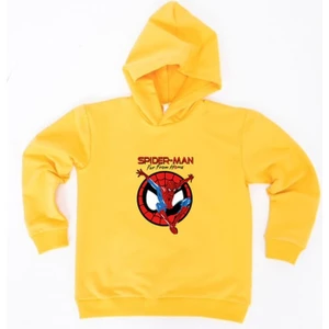 Spiderman Baskılı Örümcek Adam Kapüşonlu Pamuklu Kumaş Çocuk Sweatshirt