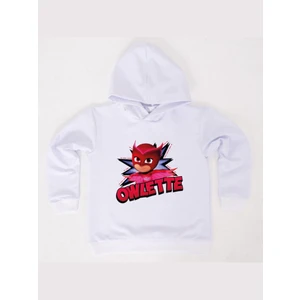 Pj Maskeliler Owlette Baskılı Kapüşonlu Pamuklu Kumaş Çocuk Sweatshirt