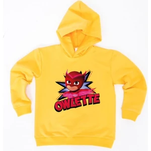 Pj Maskeliler Owlette Baskılı Kapüşonlu Pamuklu Kumaş Çocuk Sweatshirt