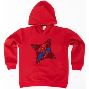 Spiderman Baskılı Örümcek Adam Kapüşonlu Pamuklu Kumaş Çocuk Sweatshirt