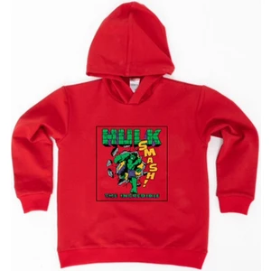 Hulk Baskılı Kapüşonlu Pamuklu Kumaş Çocuk Sweatshirt