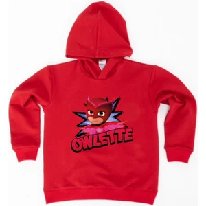 Pj Maskeliler Owlette Baskılı Kapüşonlu Pamuklu Kumaş Çocuk Sweatshirt