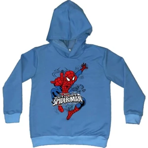 Spiderman Baskılı Örümcek Adam Kapüşonlu Pamuklu Kumaş Çocuk Sweatshirt