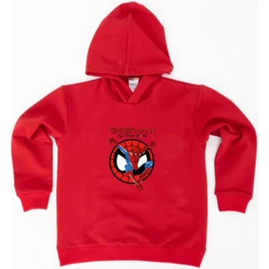 Spiderman Baskılı Örümcek Adam Kapüşonlu Pamuklu Kumaş Çocuk Sweatshirt