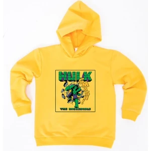 Hulk Baskılı Kapüşonlu Pamuklu Kumaş Çocuk Sweatshirt