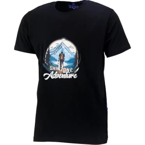 Erkek Bisiklet Yaka Mevsimlik Adventure Baskılı Standart Fit Siyah T-Shirt