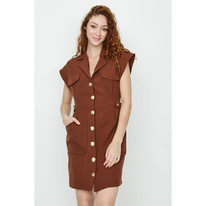 Select Moda Kadın Dokuma Düğme Detaylı Gömlek Elbise