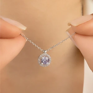 Usho Jewelry 925 Ayar Gümüş Pırlanta Görünümlü Yuvarlak Şık Kolye