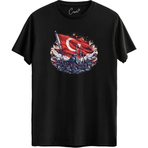 Pamuklu Istanbul Türk Bayrağı Baskılı Kırmızı Milli Tişört