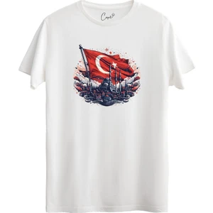 Pamuklu Istanbul Türk Bayrağı Baskılı Kırmızı Milli Tişört