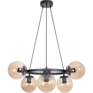 Fer Avize Dünya Modern Tasarım Mutfak - Salon - Yatak Odası - Tavan Siyah Renk Bal Camlı 6 Lı Avize