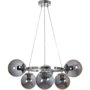 Fer Avize Dünya Modern Tasarım Mutfak - Salon - Yatak Odası - Tavan Krom Renk Füme Camlı 6 Lı Avize