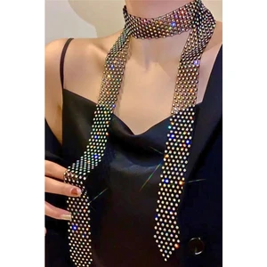 Petek Aksesuar Rhinestone Kravat Gerdanlık Kolye