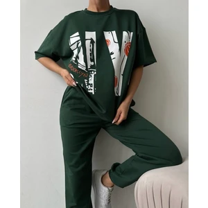 Amor Man Özel Tasarım Brooklyn Ny Baskılı  Pamuk Kısa Kollu Yazlık Dış Mekan Kadın Eşofman Takımı