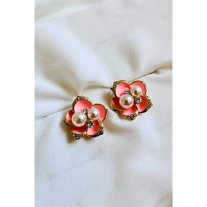 Petek Aksesuar Incili Mineli Çiçek  Küpe