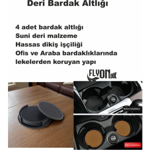 Deri Bardak Altlığı 4 Adet Bardak Altlığı Yuvarlak Tasarım Ofiste Evde Masanızı Tamamlayıcı Bardak