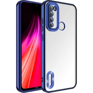 Xiaomi Redmi Note 8 Kılıf Kamera Korumalı Logo Açık Renkli Kenarlı Arkası Şeffaf Silikon Kapak