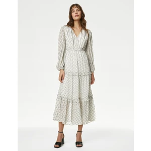 Marks & Spencer Puantiye Desenli Uzun Kollu Maxi Elbise