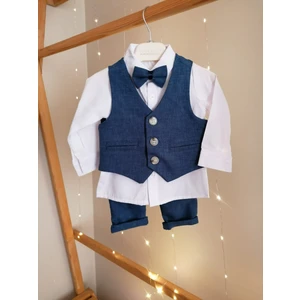 Concept Kids Papyonlu Yelekli Lacivert 4'lü Erkek Bebek Takım Özel Gün Kıyafeti Düğün Bebek Hediyesi