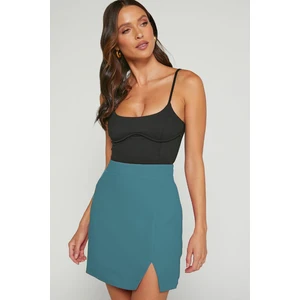 Mavi Yüksek Bel Önden Yırtmaçlı Kısa Etek MG2086