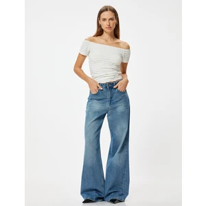 Madonna Yaka Tişört Dokulu Kısa Kollu Slim Fit