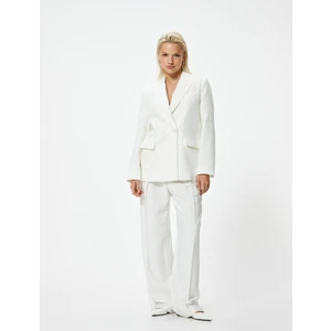 Kruvaze Blazer Ceket Ters Yaka Kapaklı Cep Detaylı Astarlı Viskoz