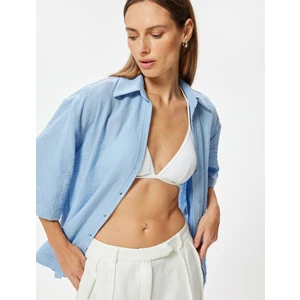 Bol Kalıp Gömlek 3/4 Kısa Kollu Klasik Yaka