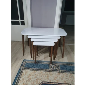 İzmir Alinda Mobilya Ağaç Ayaklı Dikdörtgen Model Orta Sehpa ve 3 Lü Zigon Sehpa Takımı