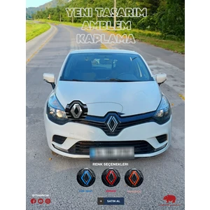 Tear Now Renault Clio 4 (2012-2018) Uyumlu Yeni Tasarım Amblem Kaplama Sticker - Piano Black, Siyah & Gri
