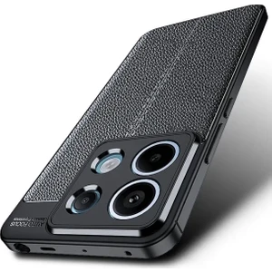 M.TK Moveteck Xiaomi Redmi Note 13 Pro 4g Kılıf Kamera Korumalı Deri Görünümlü Dikiş Desenli Silikon Mat Kapak Niss