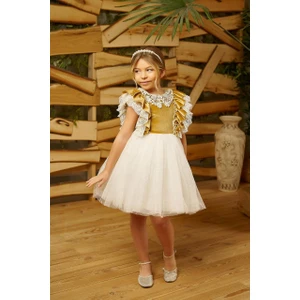 Mcl Kids Kız Çocuk Abiye Kadife Detaylı Özel Gün Mezuniyet Elbisesi+Incili Taç