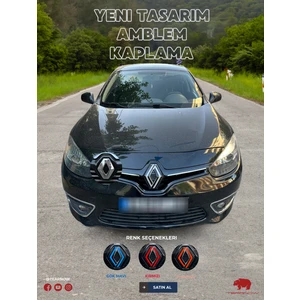 Tear Now Renault Fluence (2012-2016) Yeni Tasarım Amblem Kaplama Sticker - Piano Black, Siyah & Gri