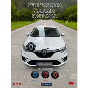 Tear Now Renault Megane 4 (2016-2024) Yeni Tasarım Amblem Kaplama Sticker - Piano Black, Siyah & Gri