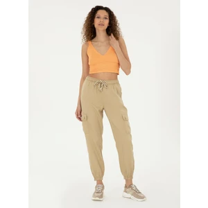 U.S. Polo Assn. Lastikli Bel Standart Açık Haki Kadın Pantolon Sello