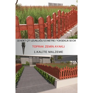 Dekoratif Plastik Bahçe ve Peyzaj Çiti 10 ADET ÇİT (Y: 50 CM / G: 5.5 M) TOPRAK AYAKLI